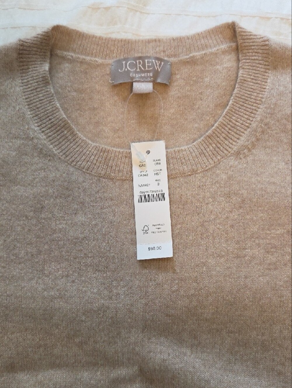J. Crew Short-Sleeve Cashmere Crewneck Sweater in Light Taupe - Picture 2 of 4
